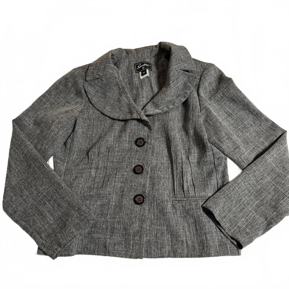 VTG Sweet Suit 1980s Gray unlined short blazer Shoulder pads  Round collar SZ 14